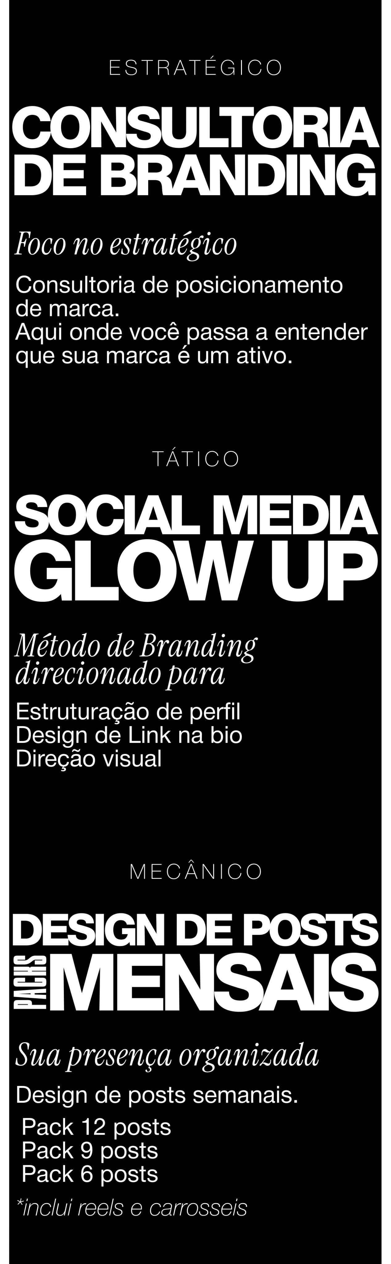 Consultoria de brangind - Social media Glow Up - Desiogn de posts pacotes mensais.